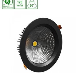 Spectrum voor de installateur LED Downlight IP54 - VIRGA 2 Zwart - 230MM - 40W 4600Lm - 3000K 830 Warm Wit  | 90° Graden Spreidingshoek - 210MM Zaagmaat