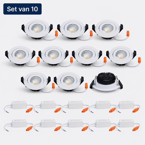 LCB LED Europe  Set van 10 LED Inbouwspots IP65 Wit 82mm 5W 2700K Triac Dimbaar