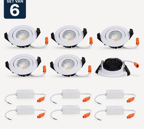 LCB LED Europe  Set van 6 LED Inbouwspots IP65 Wit 82mm 5W 2700K Triac Dimbaar