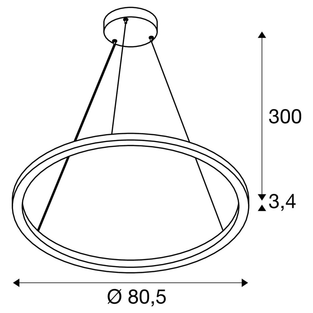 SLV: Innovatieve lichtoplossingen voor de zakelijke klant DALI Hanglamp Ringlamp  - 800mm - ALU Mat Zwart - 1-Lichts Down - 3000K 930 |  DALI2 Dimbaar 2000x60x40MM - Pendel 300cm