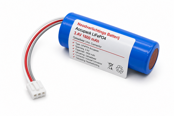 LCB LED Europe Noodverlichtings Batterij Accupack LiFePO4 3.4V 1600 mAh | Oplaadbaar | Incl. Connector LCB LED Europe Noodverlichtings Batterij Accupack LiFePO4 3.4V 1600 mAh | Oplaadbaar | Incl. Connector
