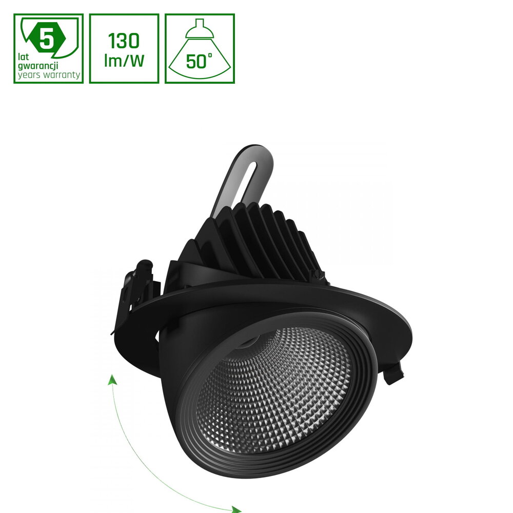 Spectrum voor de installateur LED Downlight Kantelbaar - Mat zwart - SAL SILENA 2 - 40W 4600Lm - 3000K 930 Warm Wit - 24D