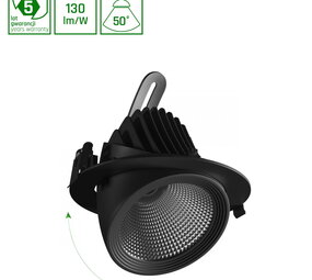 Spectrum voor de installateur LED Downlight Kantelbaar - Mat zwart - SAL SILENA 2 - 40W 4600Lm - 3000K 930 Warm Wit - 24D