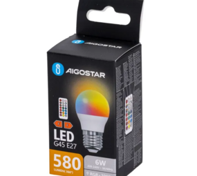 Aigostar LED Bulb E27 G45 - 6W 580lm - RGB + Warm Wit 3000K – Kleurrijke LED Lamp + RF Afstandsbediening Aigostar LED Bulb E27 G45 - 6W 580lm - RGB + Warm Wit 3000K – Kleurrijke LED Lamp + RF Afstandsbediening