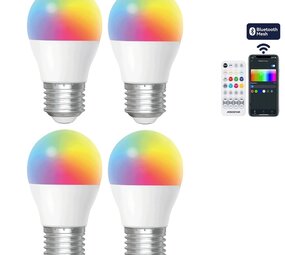 Aigostar LED Bulb E27 G45 -  6.5W 580lm - RGB + CCT – Kleurrijke LED Lamp Set 4 stuks + RF Afstandsbediening