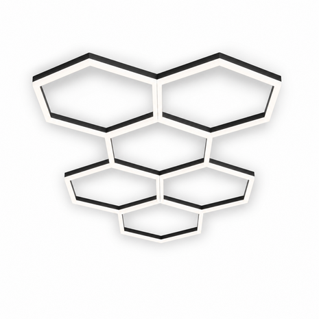 LCB LED Europe  Hexagon  1200x1039mm - 3000K 5400Lm -  Dali driver -  2m. Ophangstaalkabel  -  2m . Aansluitsnoer - 5 jaar garantie.