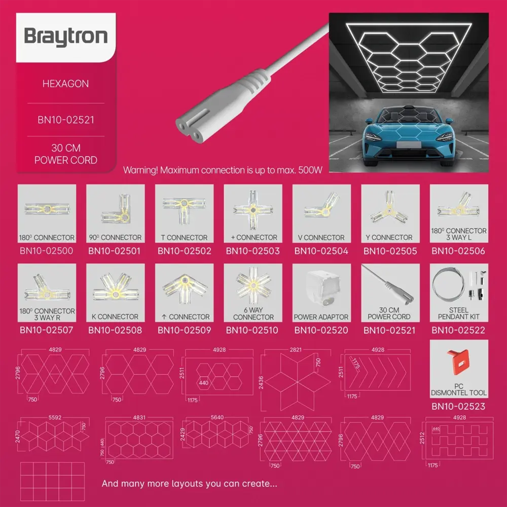 Braytron Toebehoren HEXAGON | Voedingskabel 30cm met Connector - Aansluiting voor LED HEXAGON - Wit - IP20 Braytron Toebehoren HEXAGON | Voedingskabel 30cm met Connector - Aansluiting voor LED HEXAGON - Wit - IP20