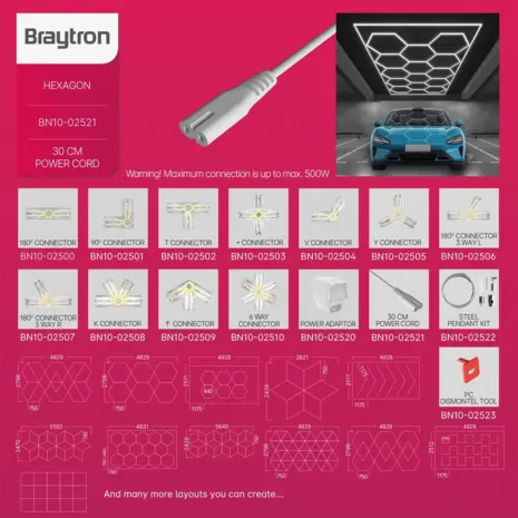 Braytron Toebehoren HEXAGON | Voedingskabel 30cm met Connector - Aansluiting voor LED HEXAGON - Wit - IP20 Braytron Toebehoren HEXAGON | Voedingskabel 30cm met Connector - Aansluiting voor LED HEXAGON - Wit - IP20