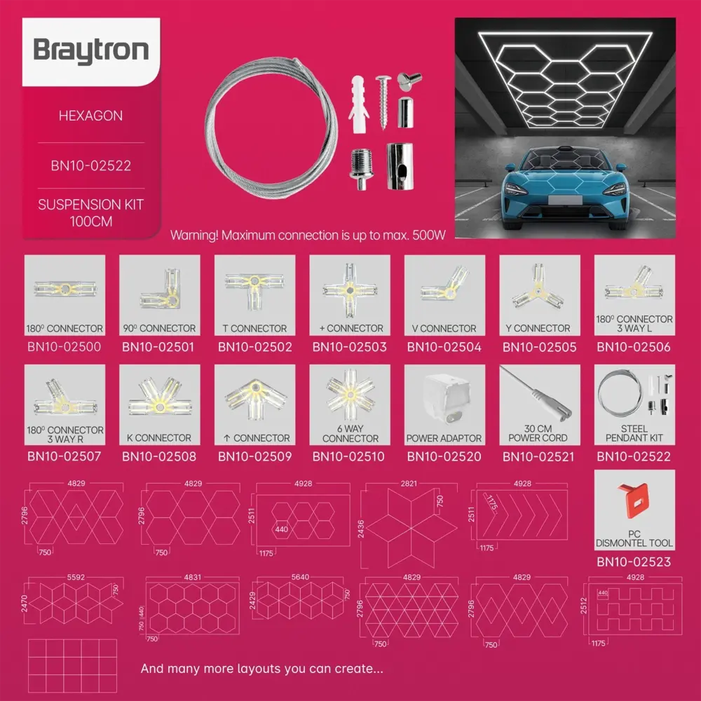 Braytron Toebehoren HEXAGON | Ophangkabel - 1 Meter - Voor LED HEXAGON Verlichtingssysteem - Zilver Braytron Toebehoren HEXAGON | Ophangkabel - 1 Meter - Voor LED HEXAGON Verlichtingssysteem - Zilver