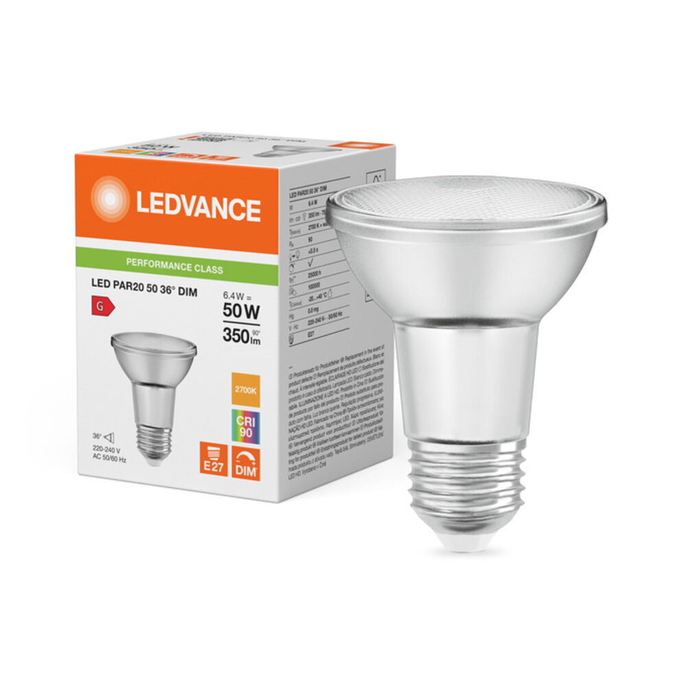 Ledvance Zakelijk: Professionele LED Verlichting & Armaturen Ledvance Performance LED Spot E27 PAR20 6.4W 350lm 36D 927 Zeer Warm Wit Beste Kleurweergave Dimbaar Vervangt 50W Ledvance Zakelijk: Professionele LED Verlichting & Armaturen Ledvance Performance LED Spot E27 PAR20 6.4W 350lm 36D 927 Zeer Warm Wit Beste Kleurweergave Dimbaar Vervangt 50W