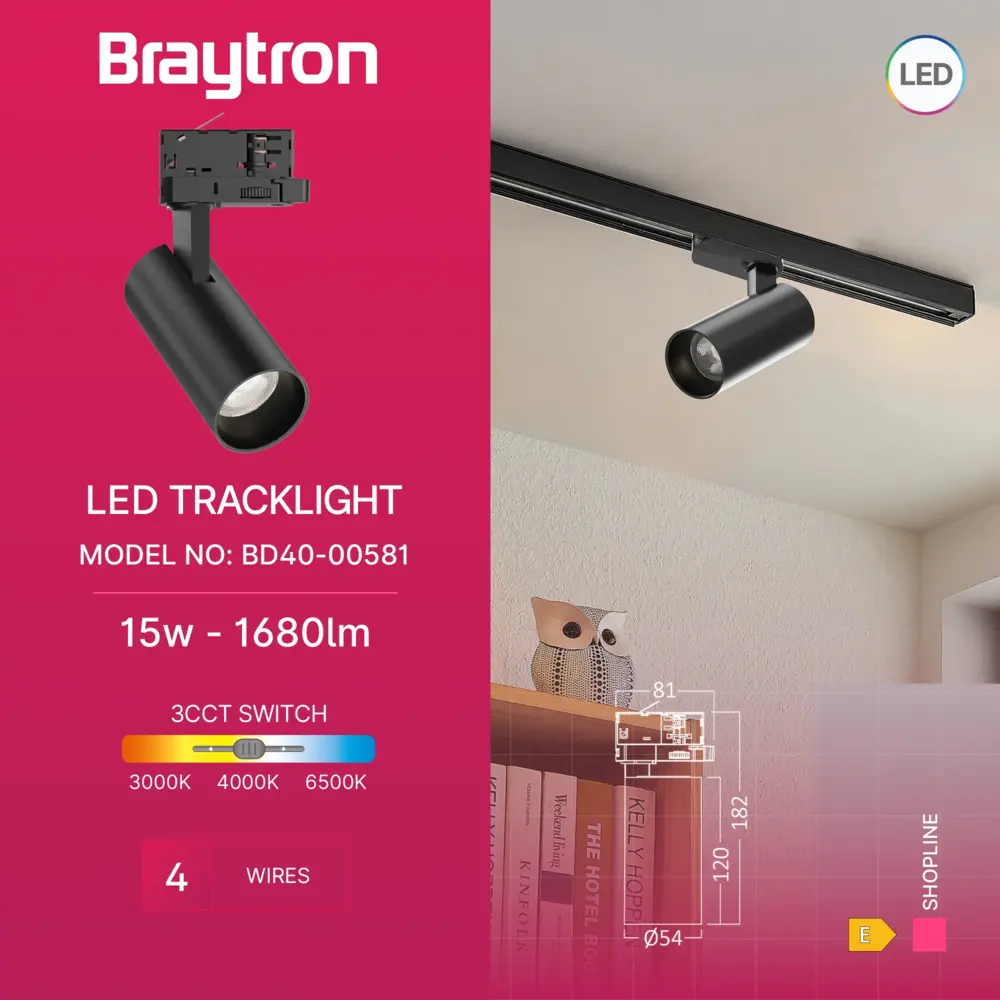 Braytron LED Railspot - 15W 1680lm -CCT - 3-fase universeel Braytron LED Railspot - 15W 1680lm -CCT - 3-fase universeel