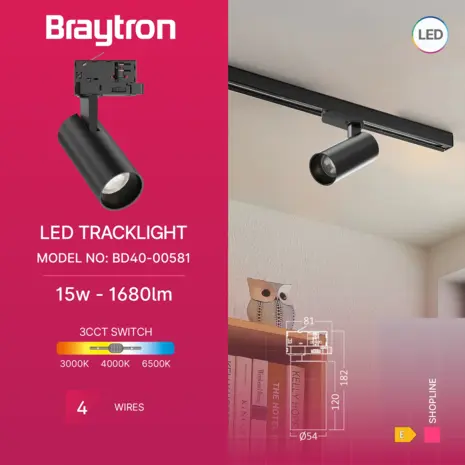 Braytron LED Railspot - 15W 1680lm -CCT - 3-fase universeel Braytron LED Railspot - 15W 1680lm -CCT - 3-fase universeel