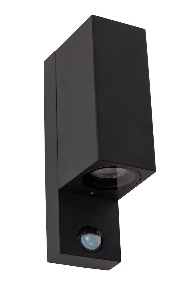Lucide Lucide ZARO - Wandspot / Wandlamp Binnen/Buiten - 2xGU10 (MR16) - IP65 - Beweging & dag/nacht sensor (uitschakelbaar) - Zwart