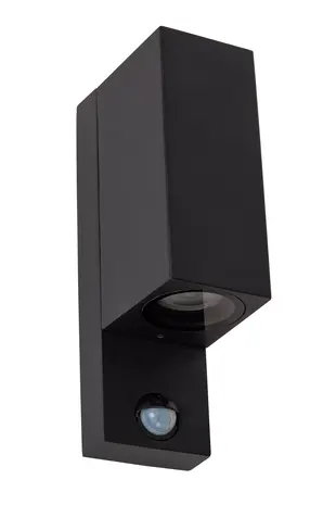 Lucide Lucide ZARO - Wandspot / Wandlamp Binnen/Buiten - 2xGU10 (MR16) - IP65 - Beweging & dag/nacht sensor (uitschakelbaar) - Zwart