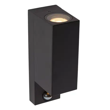 Lucide Lucide ZARO - Wandspot / Wandlamp Binnen/Buiten - 2xGU10 (MR16) - IP65 - Beweging & dag/nacht sensor (uitschakelbaar) - Zwart
