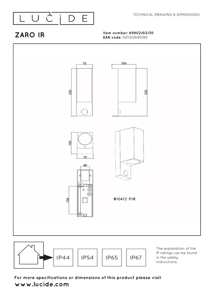 Lucide Lucide ZARO - Wandspot / Wandlamp Binnen/Buiten - 2xGU10 (MR16) - IP65 - Beweging & dag/nacht sensor (uitschakelbaar) - Zwart