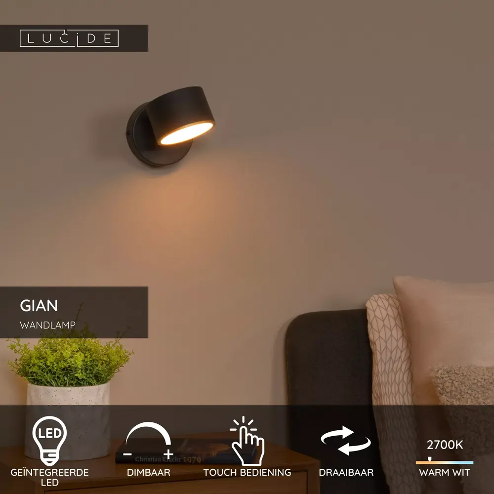 Lucide LED Wandlamp Zwart – 9W – 2700K Extra Warm Wit – Dimbaar – Modern Design Lucide LED Wandlamp Zwart – 9W – 2700K Extra Warm Wit – Dimbaar – Modern Design