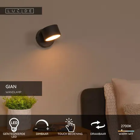 Lucide LED Wandlamp Zwart – 9W – 2700K Extra Warm Wit – Dimbaar – Modern Design Lucide LED Wandlamp Zwart – 9W – 2700K Extra Warm Wit – Dimbaar – Modern Design