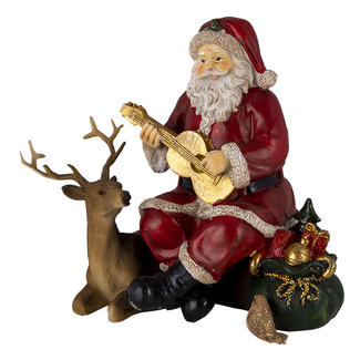 Clayre & Eef Clayre & Eef Decoratie kerstman met rendier 18*12*16 cm 6PR4713