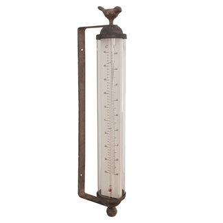 Clayre & Eef Clayre & Eef Thermometer 15*8*57 cm bruin ijzer, glas rond vogel thermometer gietijzer 50089