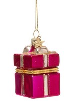 Vondels Ornament Glass Raspberry Pink Present W/Opening H5.5cm