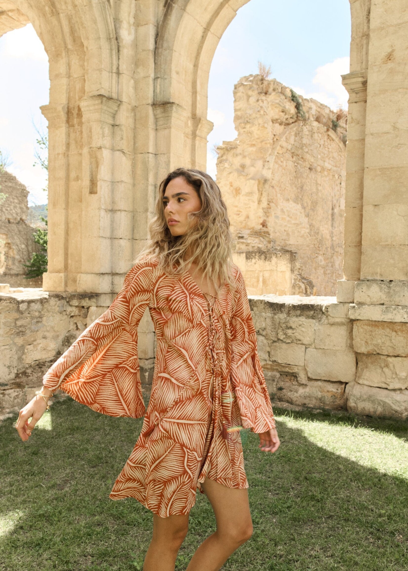 Piti Cuiti PALM BROWN SHORT DRESS
