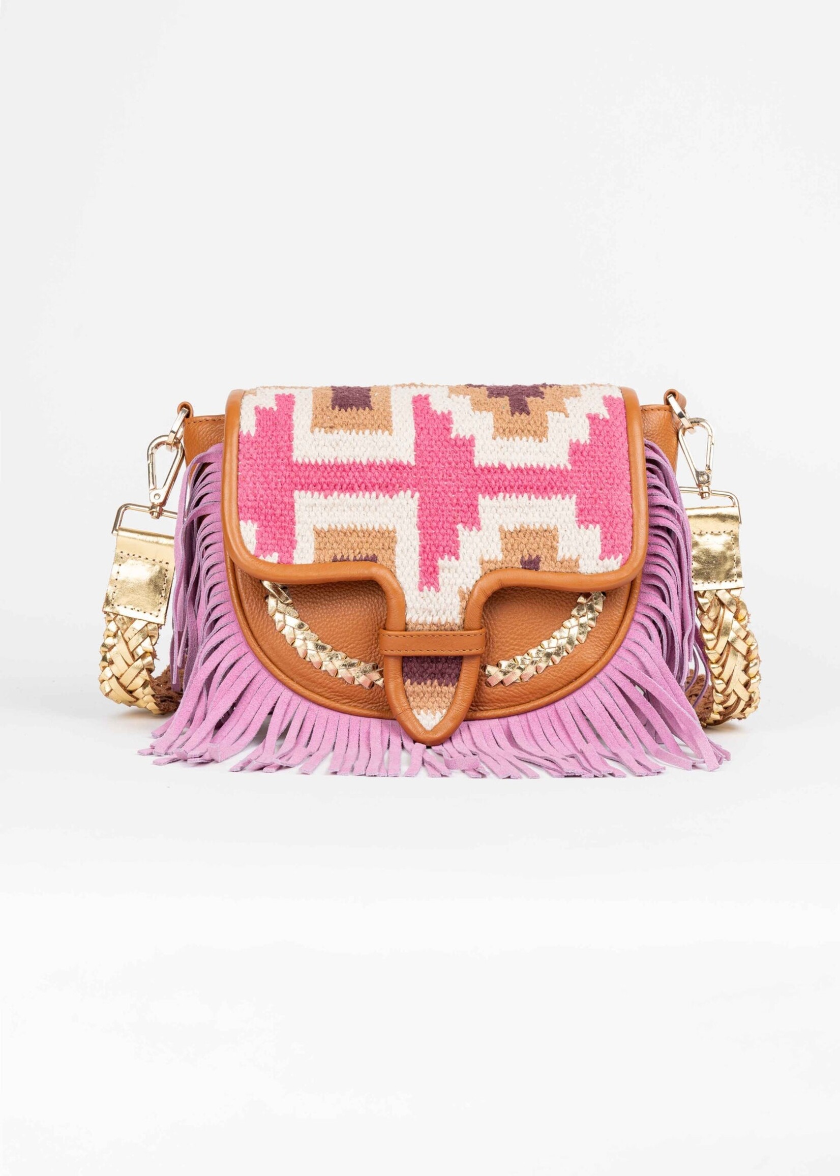 Piti Cuiti MEDELLIN BROWN PINK SHOULDER BAG
