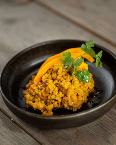 Botmas Pompoencurry met speltrissotto Botmas Pompoencurry met speltrissotto