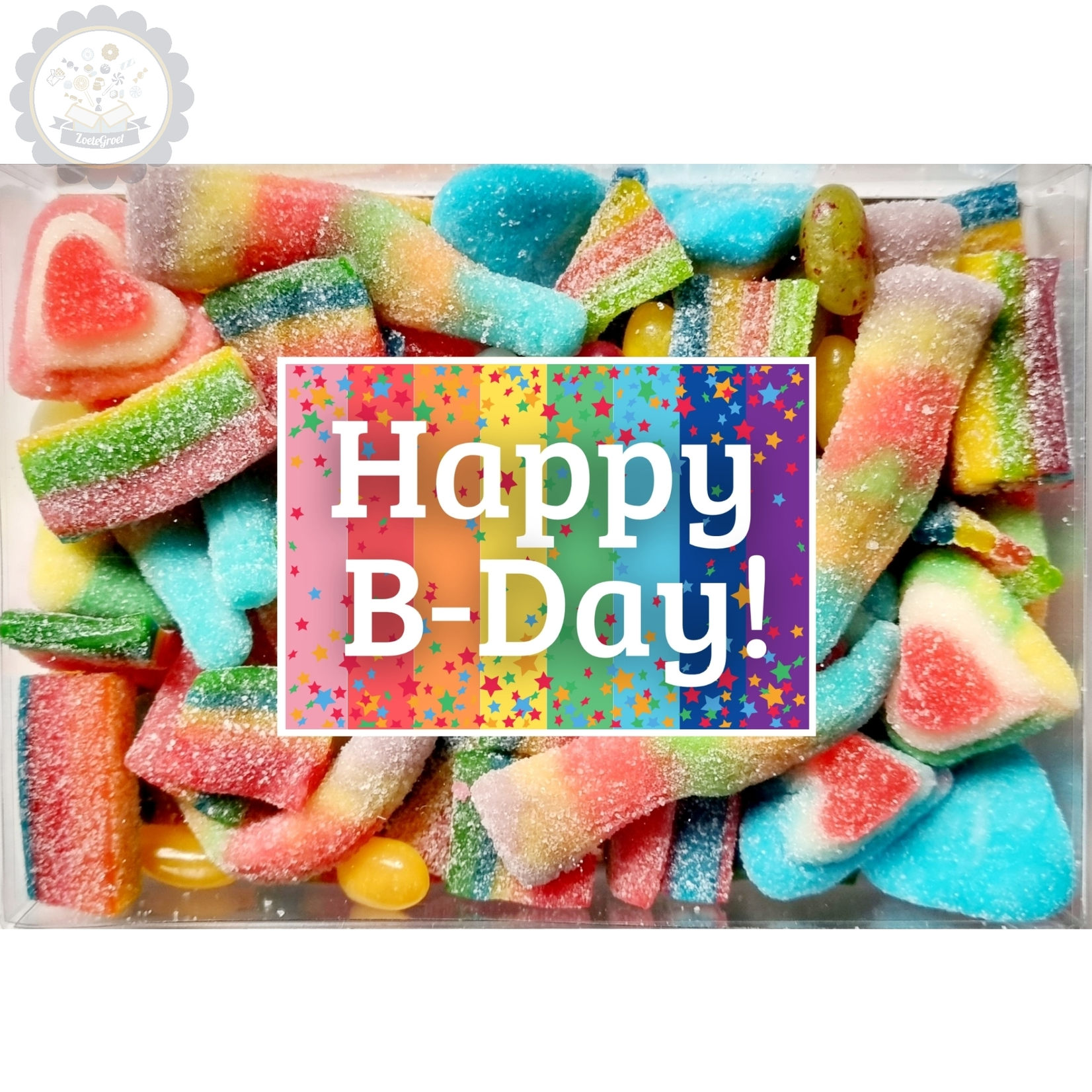 ZoeteGroet Snoepdoosje Regenboog: Happy B-Day!