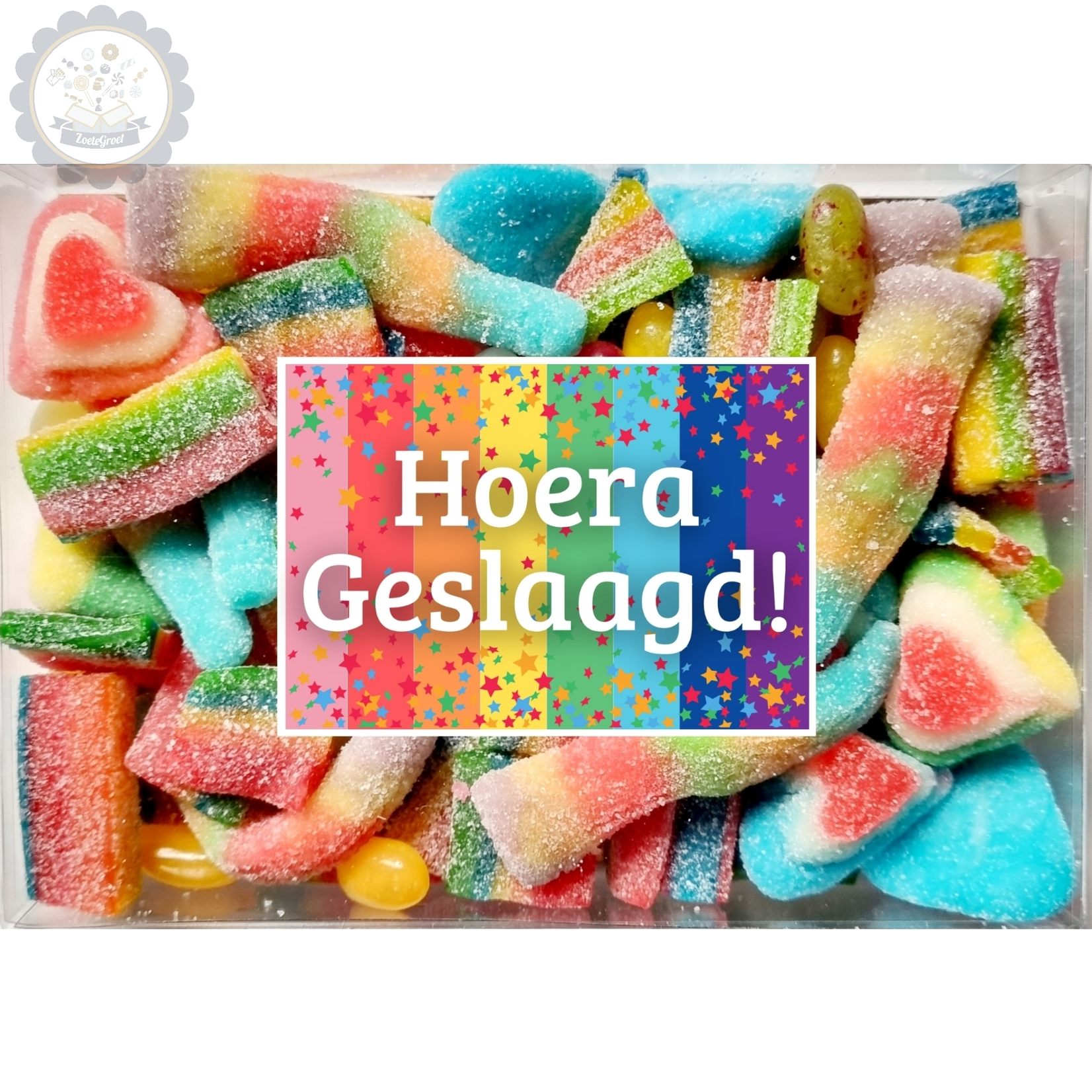 ZoeteGroet Snoepdoosje Regenboog: Hoera Geslaagd!