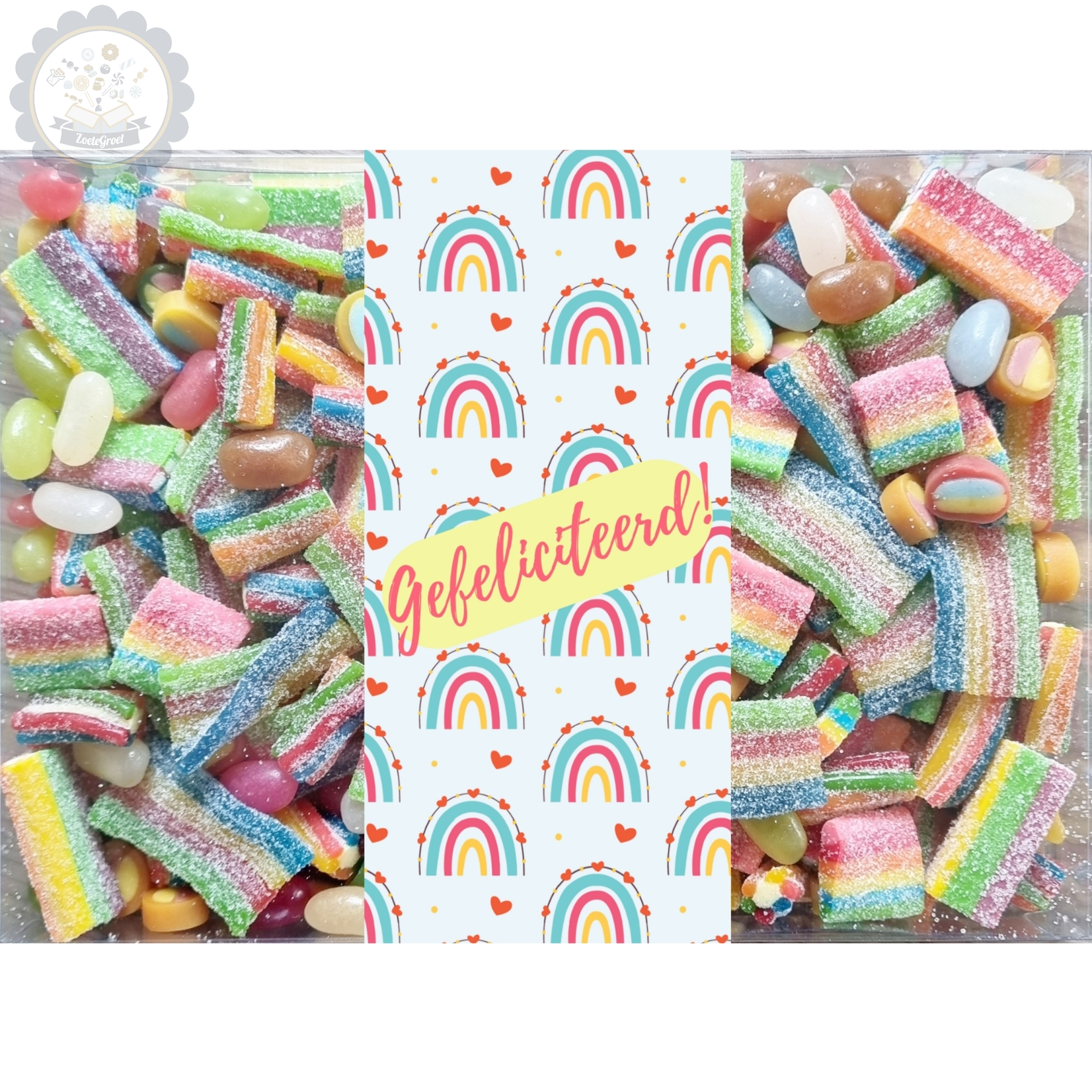 ZoeteGroet Snoepbox Regenboog: Gefeliciteerd