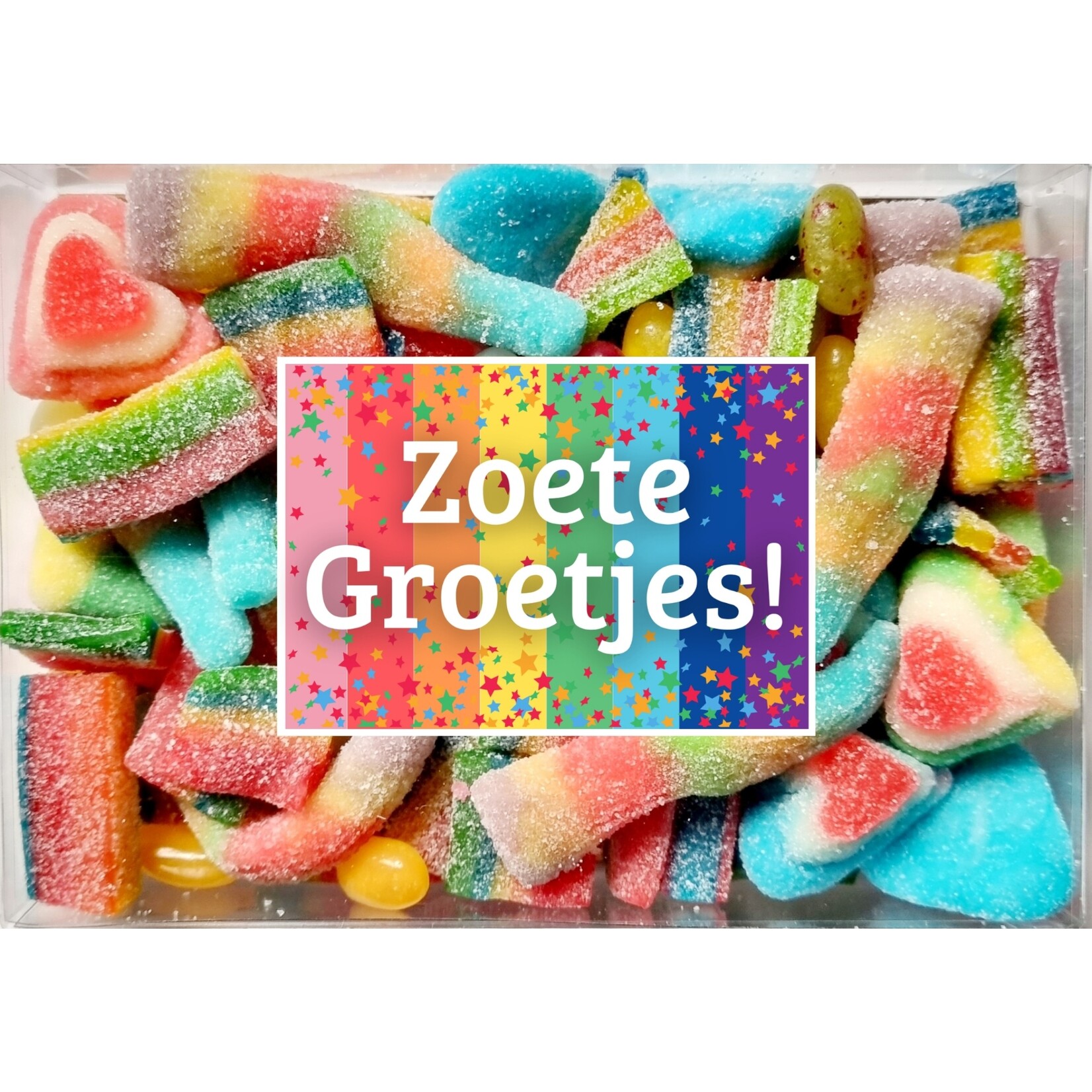 ZoeteGroet Minimix Snoepbox: Rainbow Rush met sticker tekst naar keuze!