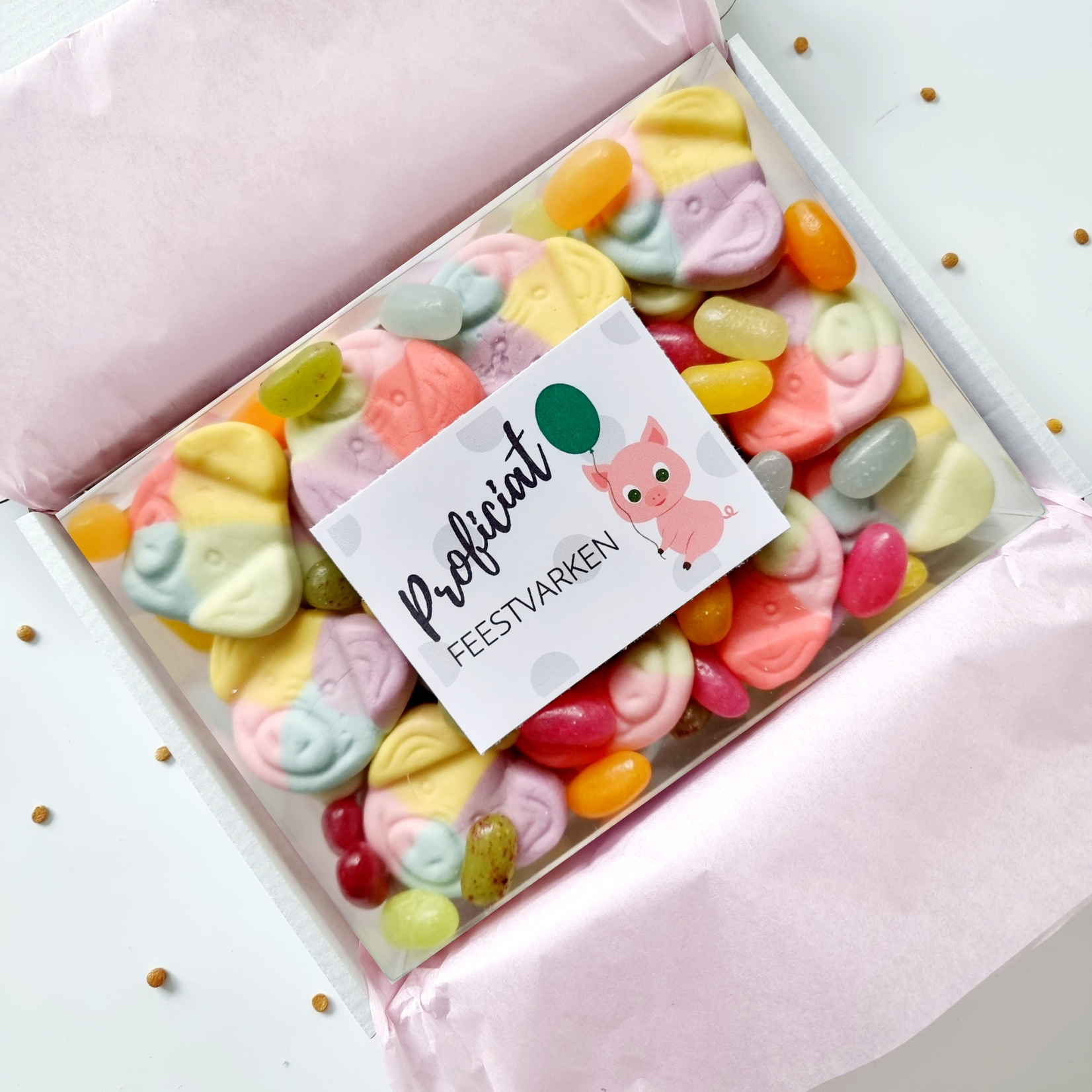 ZoeteGroet Minimix Snoepbox: Proficiat Feestvarken!