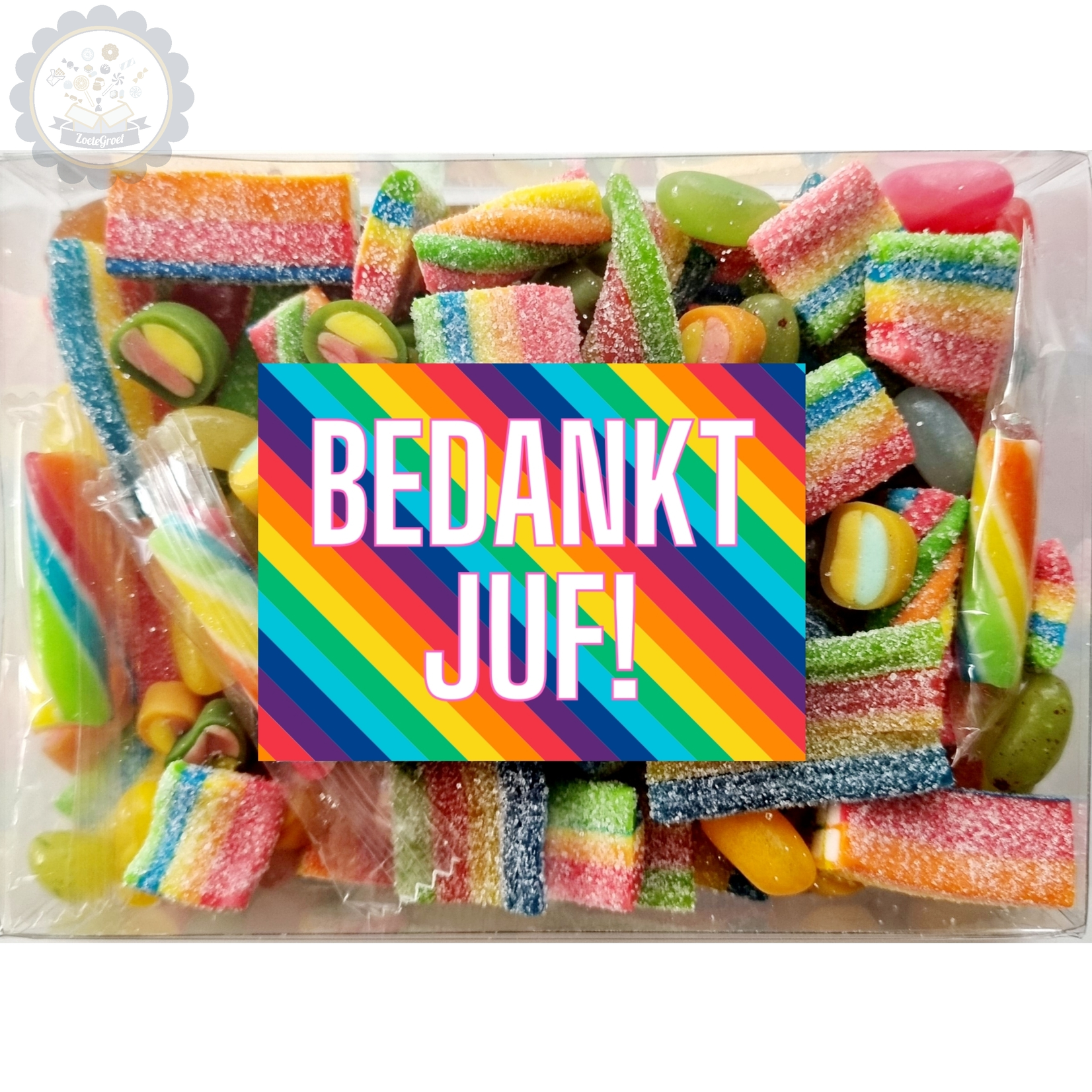 ZoeteGroet Minimix Rainbow Snoepbox:  Bedankt Juf!
