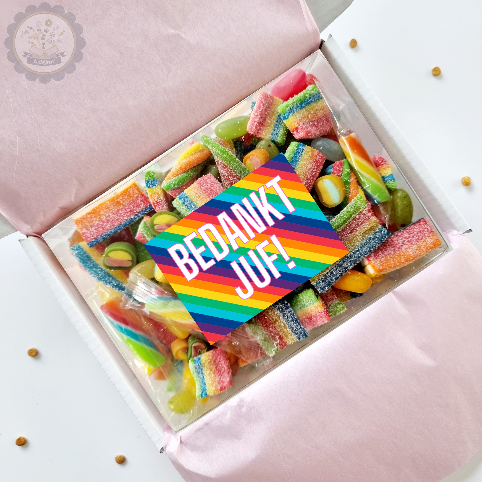 ZoeteGroet Minimix Rainbow Snoepbox:  Bedankt Juf!