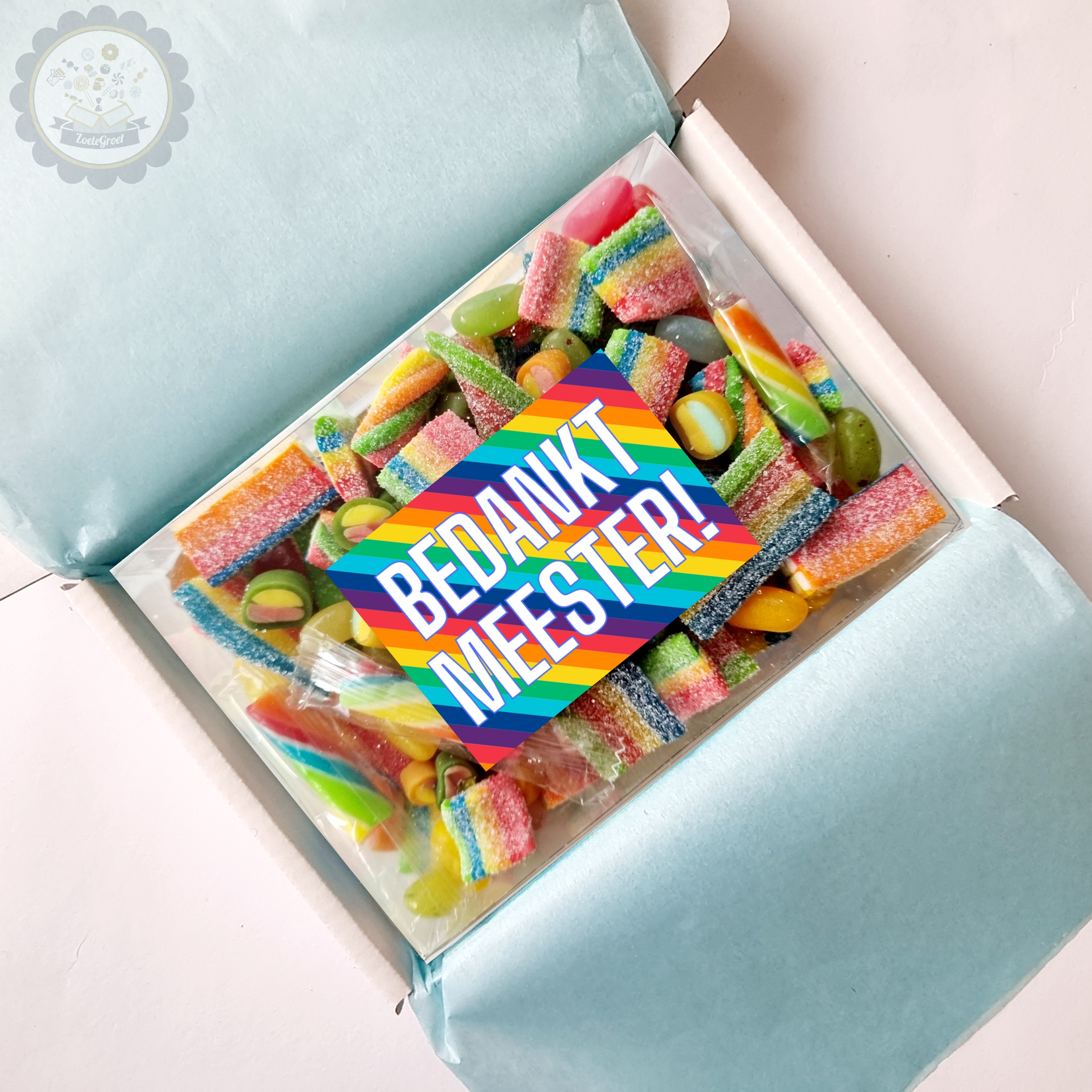 ZoeteGroet Minimix Rainbow Snoepbox: Bedankt Meester!