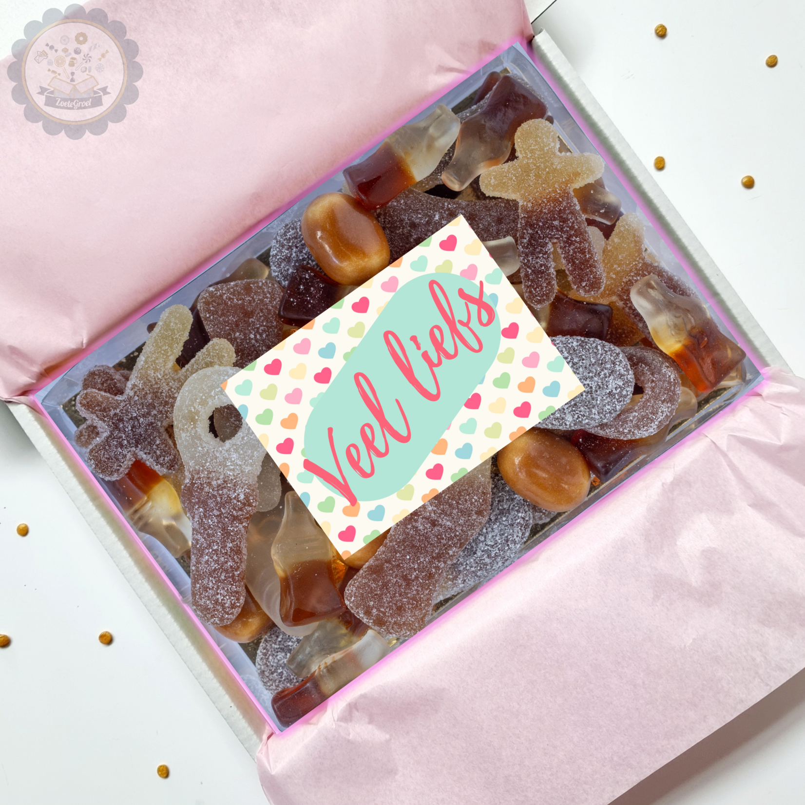 ZoeteGroet Minimix Snoepbox Cola: Veel Liefs!