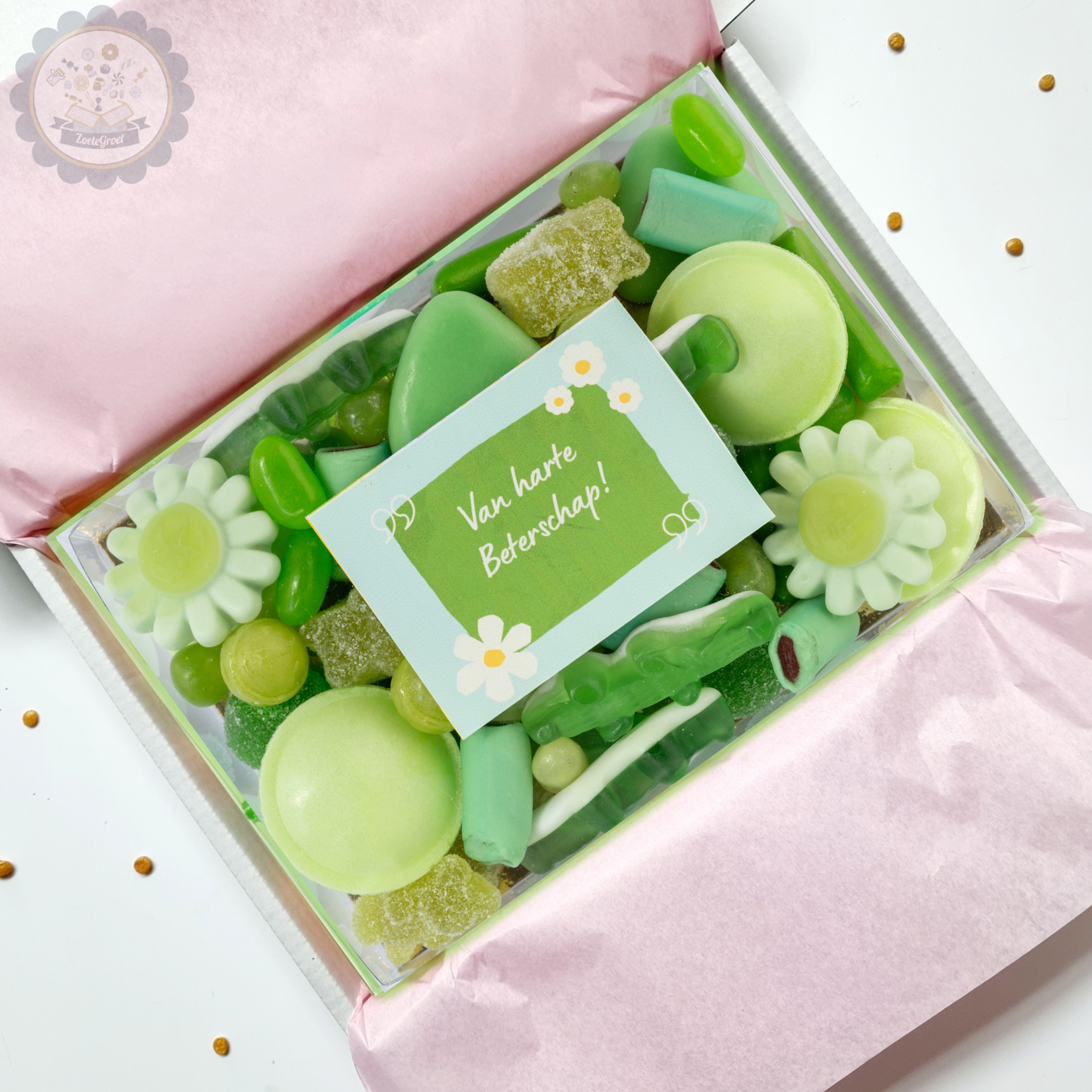 ZoeteGroet Minimix Kleur Snoepbox: Van Harte Beterschap!