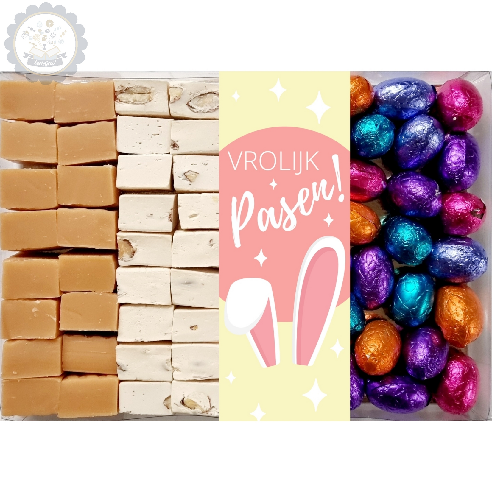 ZoeteGroet Cadeaubox Vrolijk Pasen: Fudge, Nougat & Paas Chocolade!