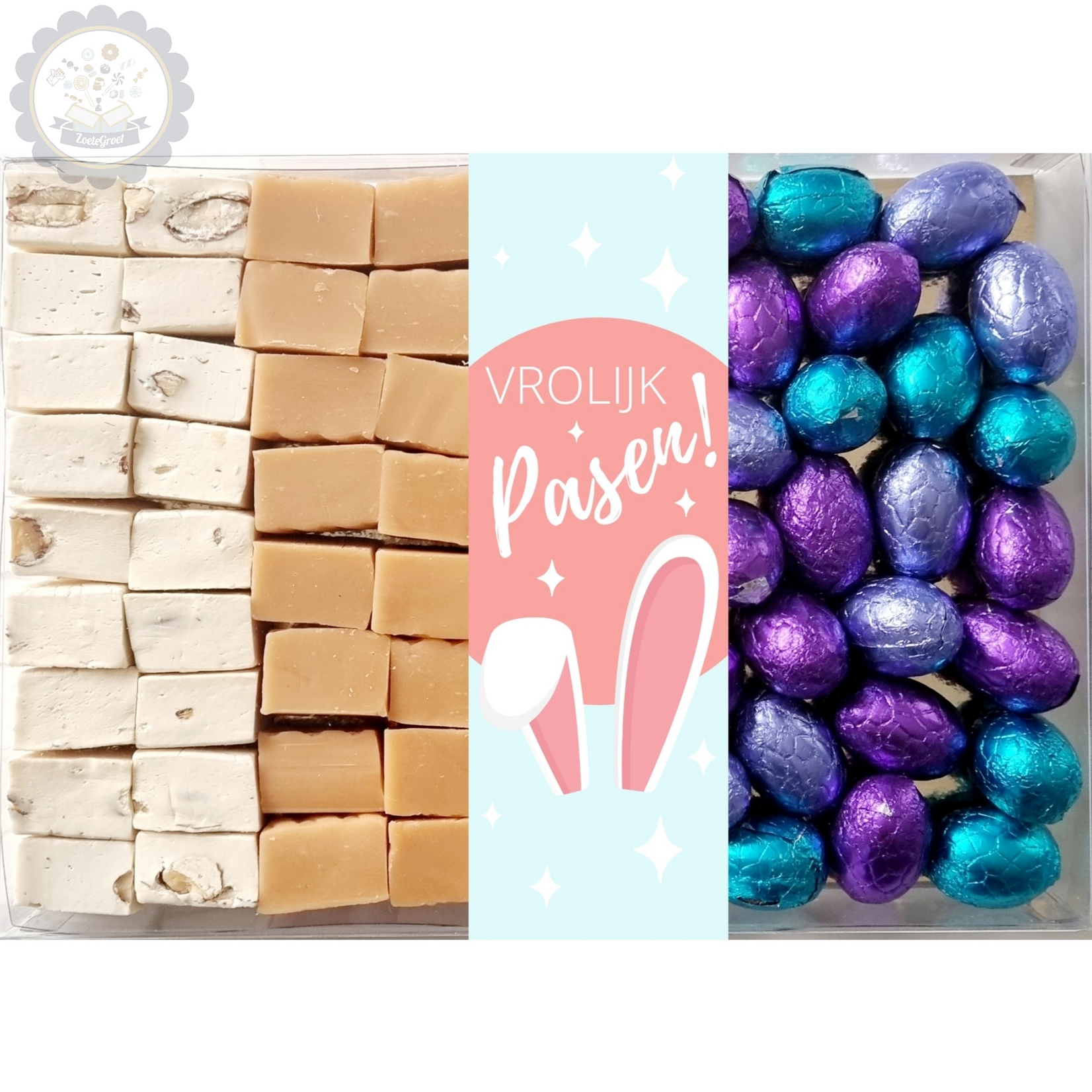 ZoeteGroet Cadeaubox Vrolijk Pasen: Fudge, Nougat & Paas Chocolade!