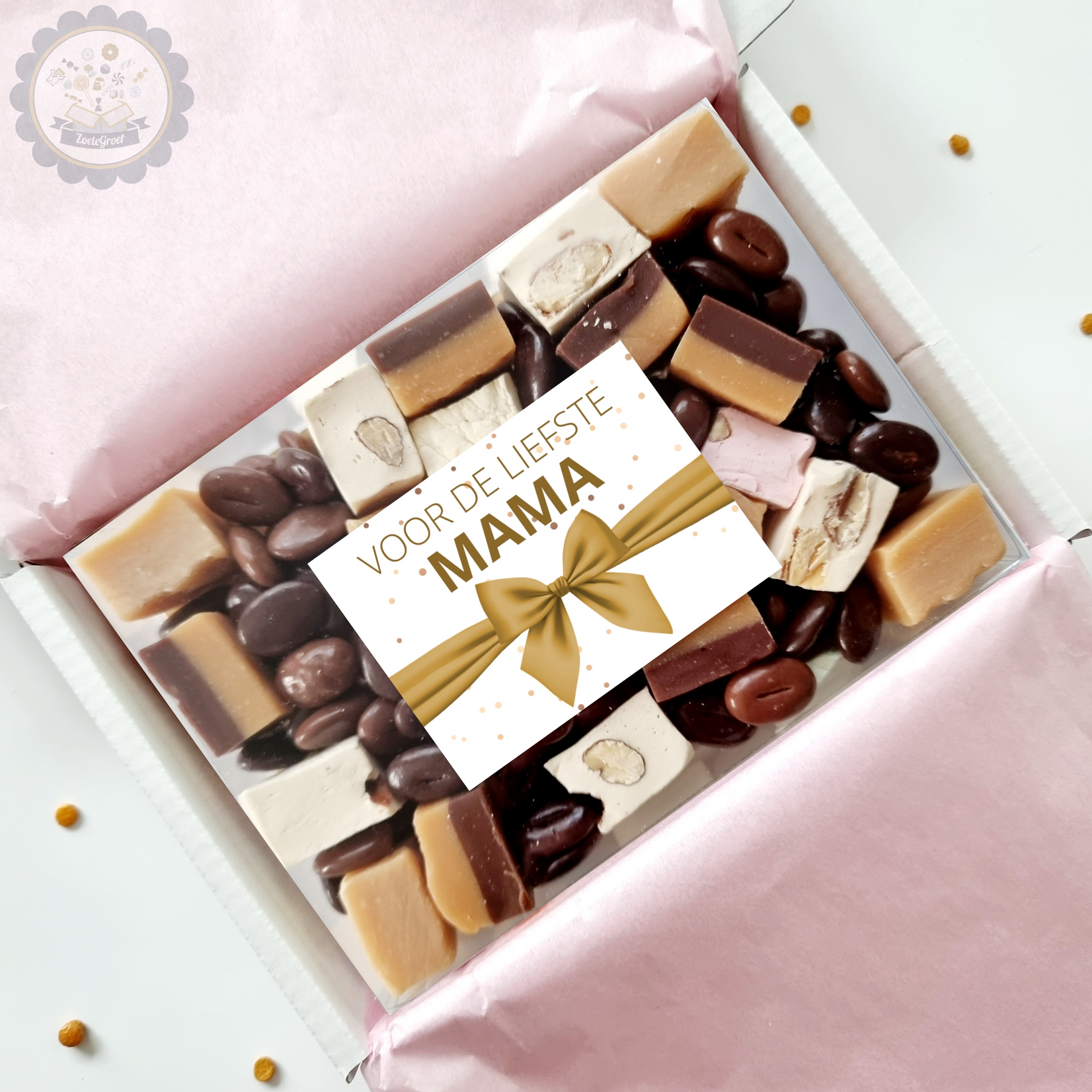 ZoeteGroet Mini Cadeaubox fudge, chocolade en nougat! Voor de liefste mama!