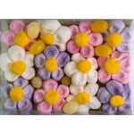 ZoeteGroet Mini snoepbox: Marshmallow Flowers met tekst sticker naar keuze!