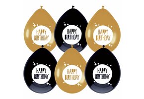 Ballonnen Festive Gold "Happy Birthday" (6ST)
