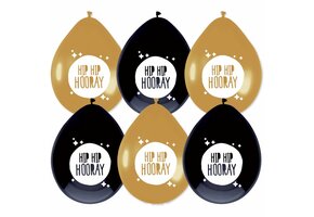 Ballonnen Festive Gold "Hip Hip Hooray" (6ST)