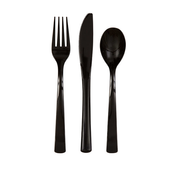 Plastic Wegwerp Bestek Zwart (18ST)