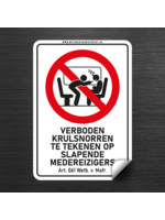 Wetboek van Mafrecht Outdoor Sticker - VERBODEN KRULSNORREN TE TEKENEN OP SLAPENDE MEDEREIZIGERS