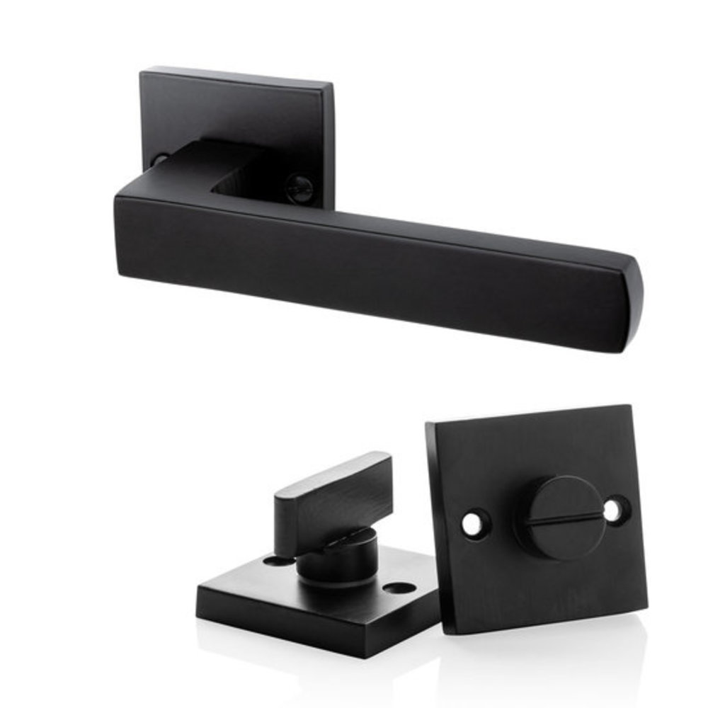 Mooi Deurbeslag Deurklink Nova zwart en WC slot Piazza Mooi Deurbeslag Deurklink Nova zwart en WC slot Piazza