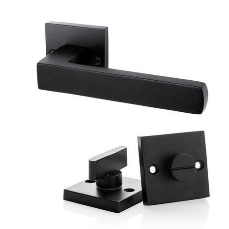 Mooi Deurbeslag Deurklink Nova zwart en WC slot Piazza Mooi Deurbeslag Deurklink Nova zwart en WC slot Piazza