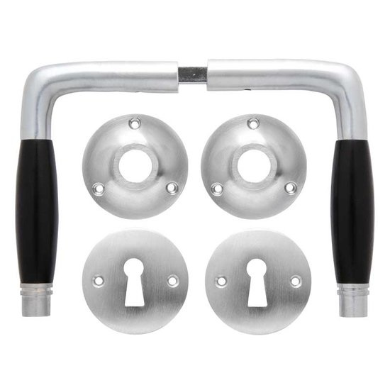 De Oude Deurklink Deurklink set - Deco mat geborsteld nikkel met ronde sleutelrozetten