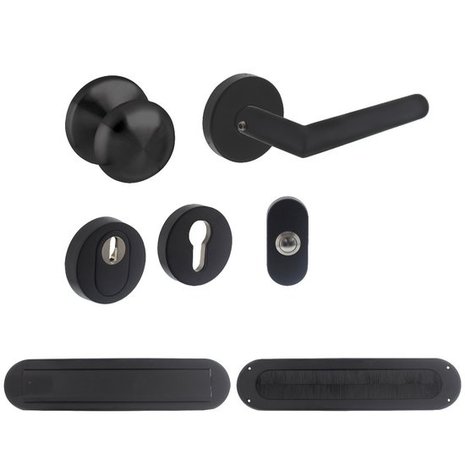 Intersteel Voordeurset SKG3 zwart RVS compleet met deurklink, bel, brievenbus en tochtklep Intersteel Voordeurset SKG3 zwart RVS compleet met deurklink, bel, brievenbus en tochtklep